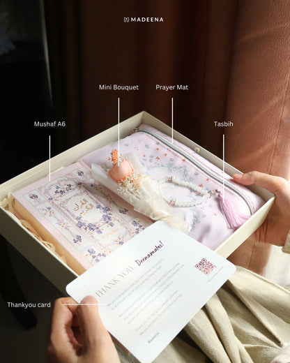 Madinaquran - Hampers al Quran & Sajadah & Tasbih Bright Package (Mushaf ukuran kecil A6 )